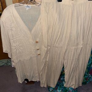 Linen Cream /Off White Pant Set